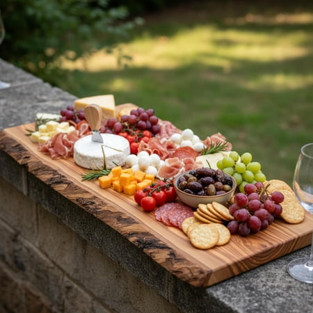 Live Olive Wood Cutting Board 16"L X 7"W X 0.75"TH Rustic Large Wooden Charcuterie Board - Handmade Bread & Cheese Board