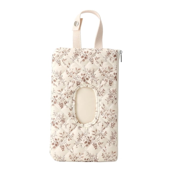 Quilted Wipes Pouch, Portable Hanging Diaper Bag Organizer with Zipper and Lanyard for Travel