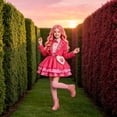thumbnail image 5 of Pink Princess Cosplay Costume Set, Long Sleeve Jacket and Heart Print Dress, 5-Piece Royal Outfit for Halloween and Birthday Party, 5 of 6
