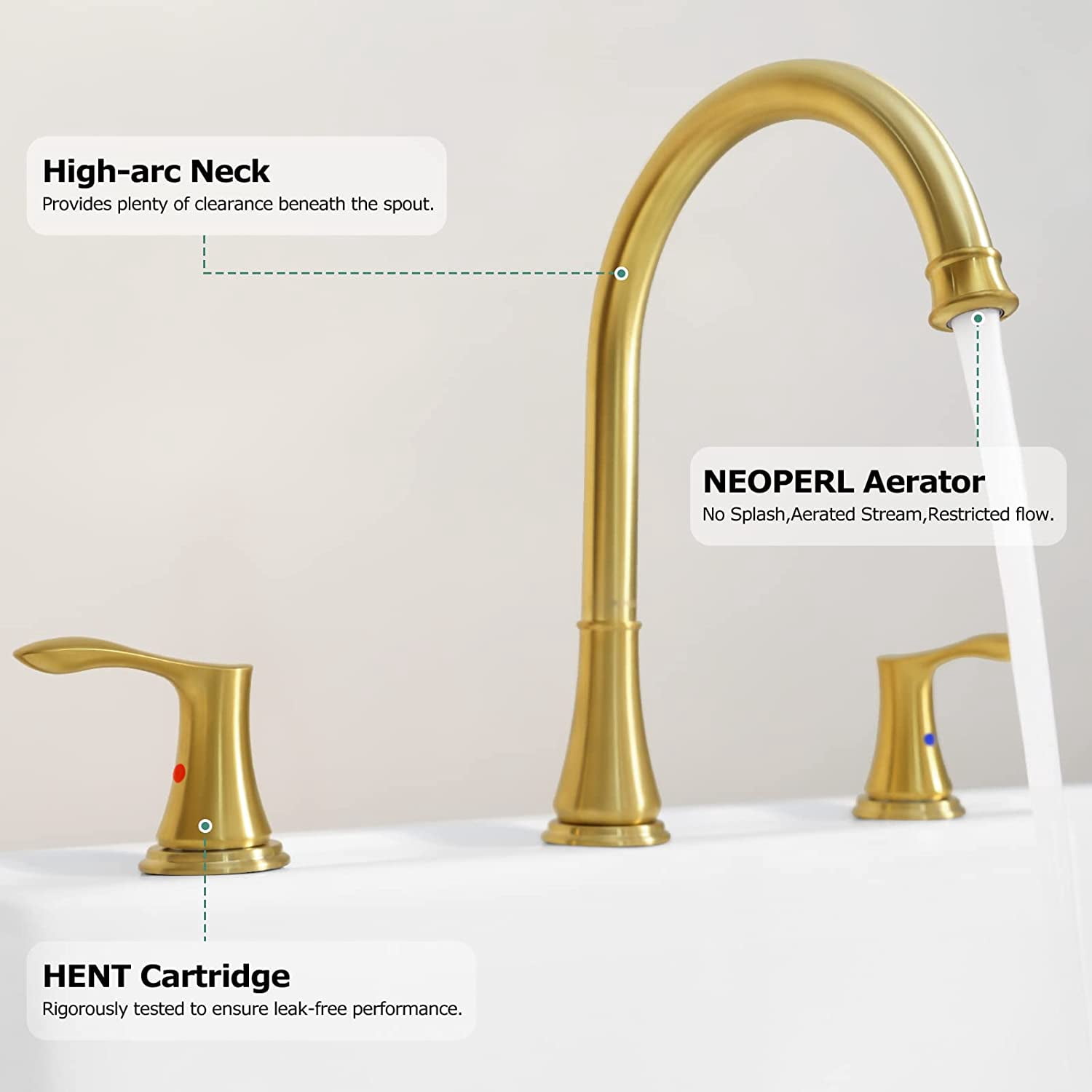 PARLOS High Arc 2-Handle Widespread Roman Tub Faucet with Valve & Faucet Supply Lines, Brushed Gold
