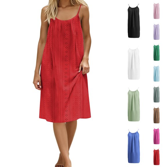 Asxite Summer Dresses for Women Casual Solid Spaghetti Strap Backless Loose Midi Sundress