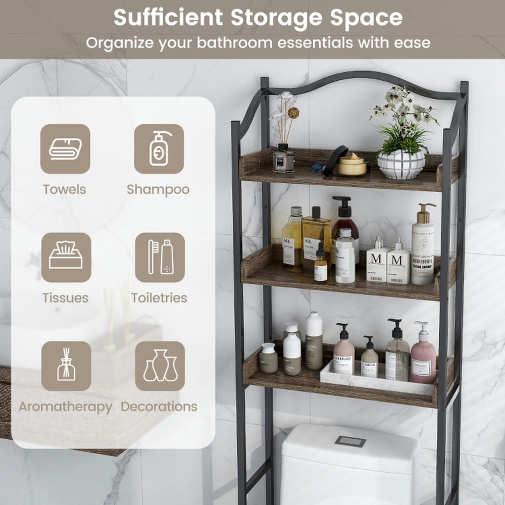 Finihen Toilet Storage Rack, Storage Shelf, 3-Tier Over-The-Toilet Bathroom Spacesaver Storage Rack, for Bathroom, Black