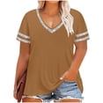thumbnail image 3 of Auralook Oversized Tshirts for Women V Neck Short Sleeve Summer Color-Blocked Raglan Sleeves Casual Basic Loose Tops, 3 of 6