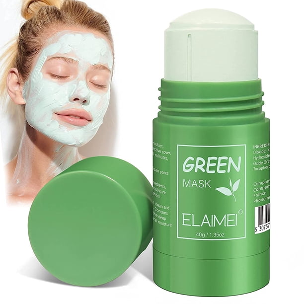 Mascarilla limpiadora de té verde, mascarilla sólida, mascarilla de arcilla purificante, hidratación facial, control de aceite, limpieza profunda de poros, removedor de cabeza negra oso de fresa Hogar