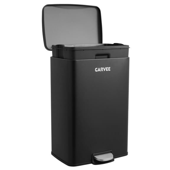 Stainless Steel Kitchen Trash Can 13 Gallon/50L – Rectangular Step-On Garbage Bin, Soft-Close Pet-Proof Lid, Removable Inner Bucket, Fingerprint Resistant for Home, Office, Garage, Black, 50L Black