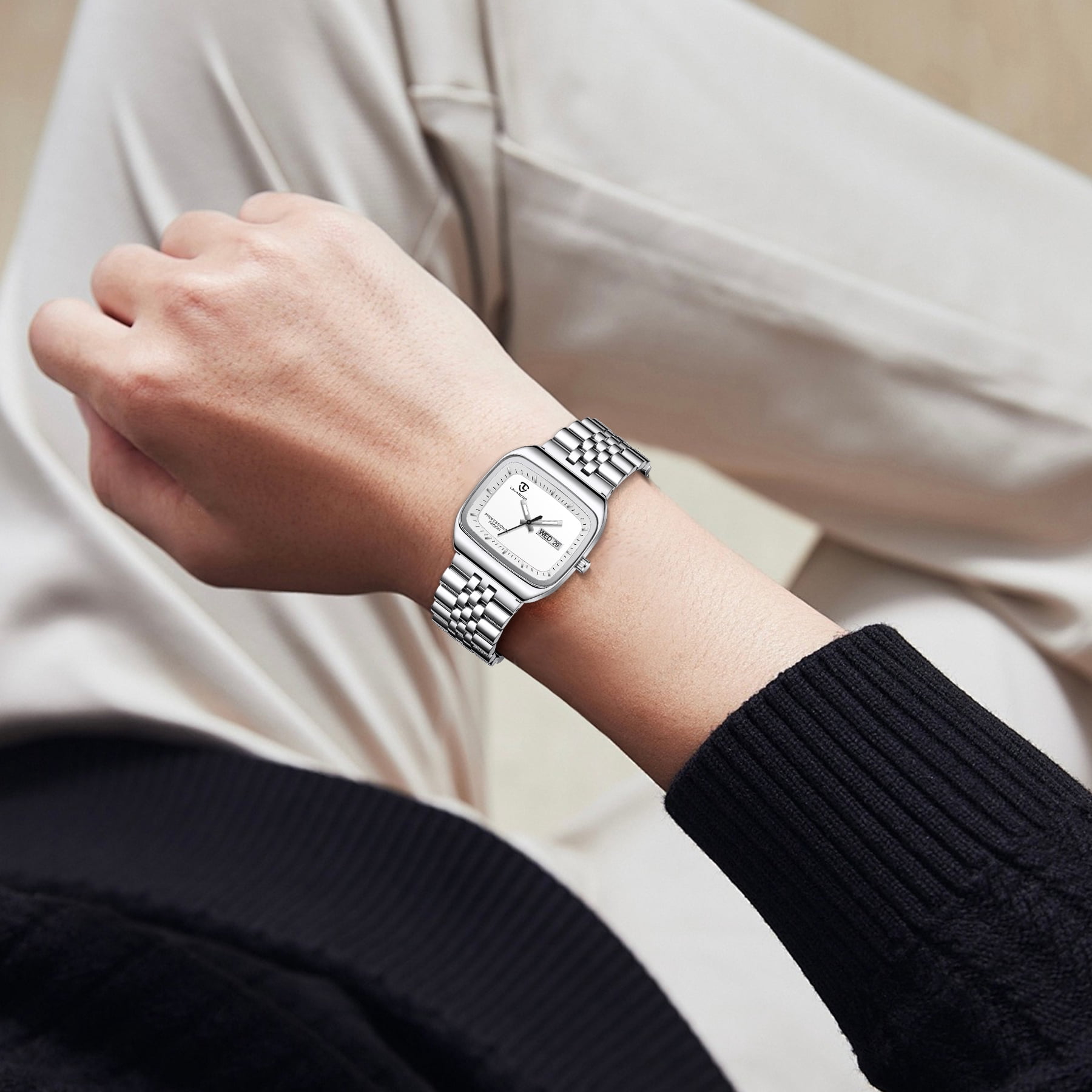 Watch for Men Luxury Casual Man Watches Waterproof Quartz Watch with Stainless Steel Strap,Rectangular Dial, Luminous Hands Birthday Gift for Men