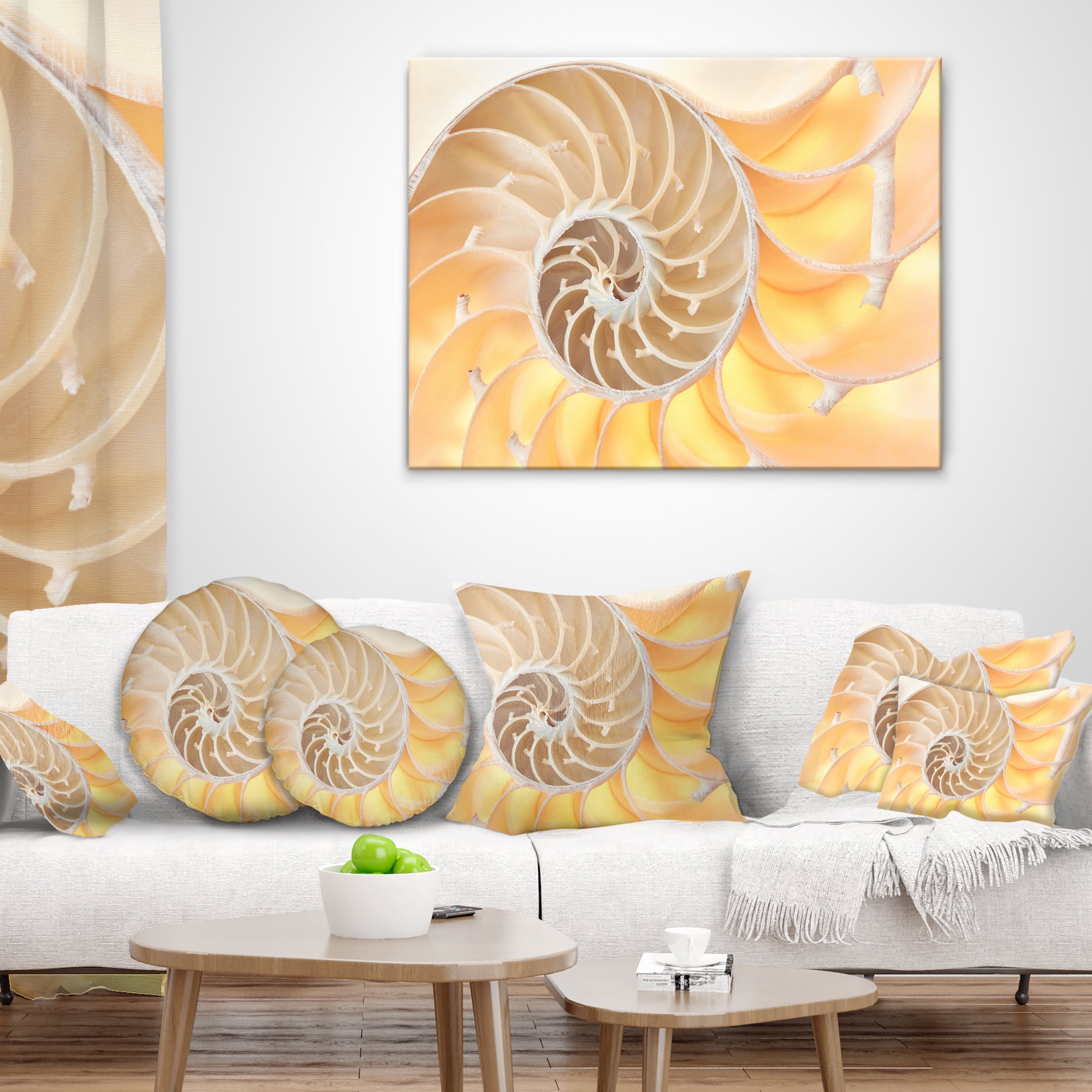 Designart Golden Nautilus Shell Pattern - Contemporary Throw Pillow - 18x18