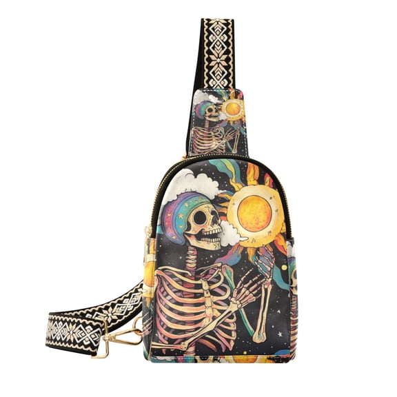 FORMRS Womens Crossbody Sling Bag Travel Daypack Shoulder Chest Backpack, Skeleton with Sun