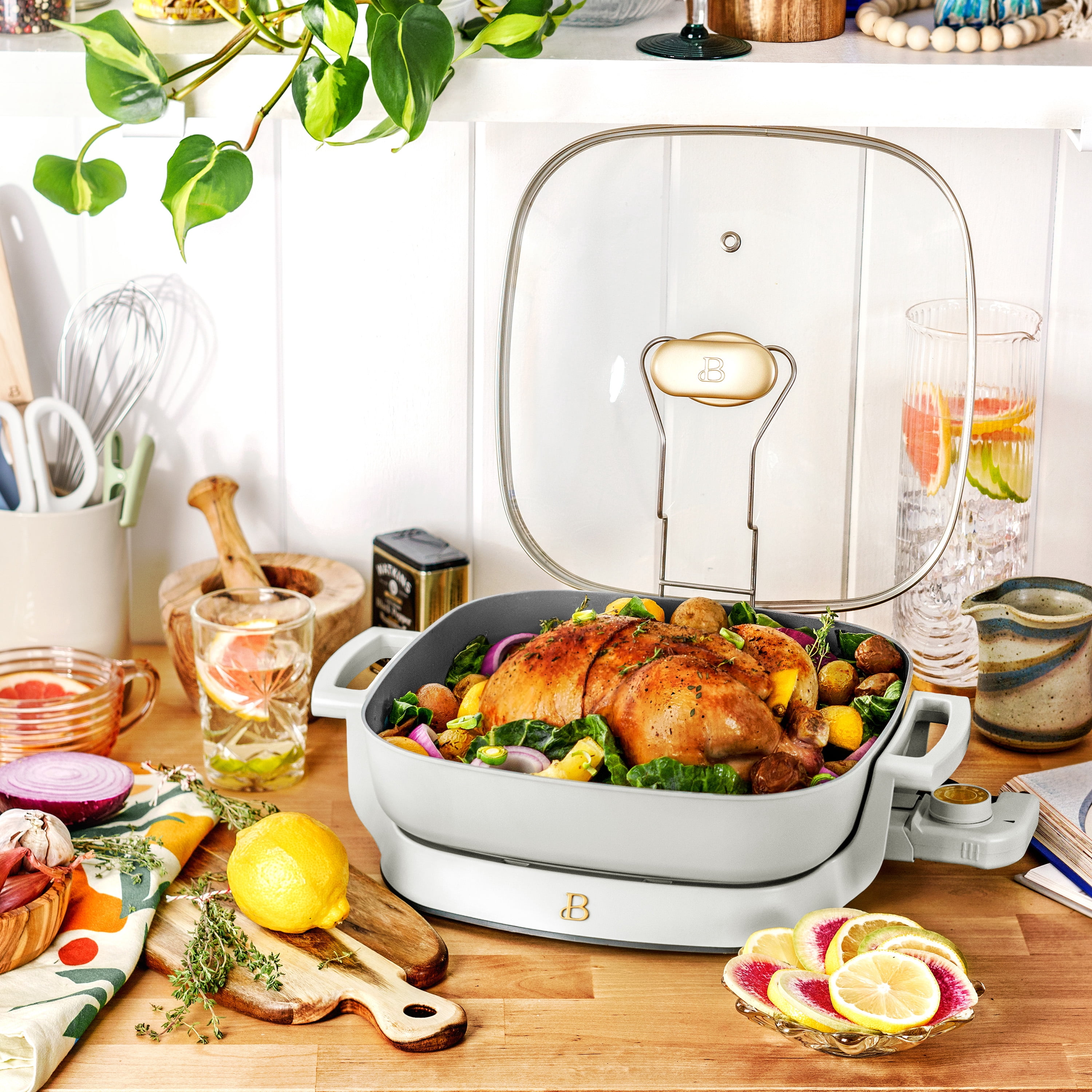 Beautiful 5 in 1 Electric Skillet - Expandable up to 7 Qt with Glass Lid, White Icing by Drew Barrymore