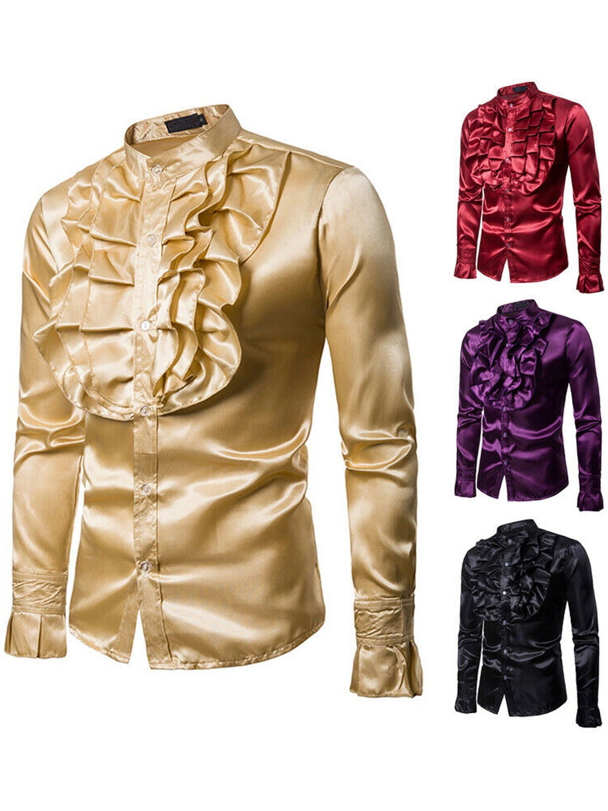 Ruewey - US Men's Luxury Silky Fancy Stage Dress Ruffle Collar Shirts ...