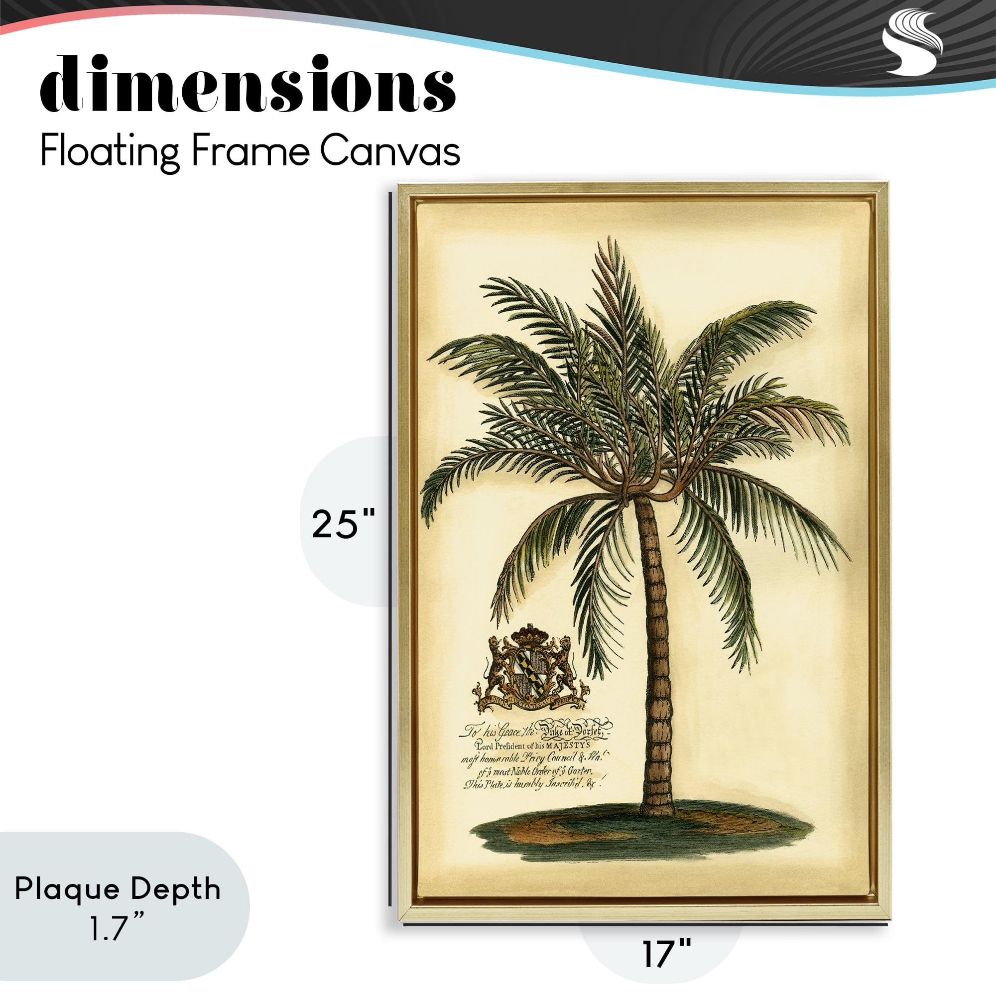 Stupell Industries British Colonial Palm Gold Framed Floater Canvas Wall Art, design by Vision Studio