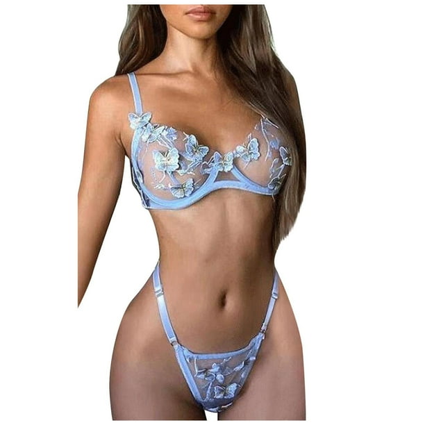 Lencería sexy para mujer Bordado floral Malla Perspectiva Tentación Babydoll Ropa interior Bragas Calzoncillos Ropa de dormir Traje Fridja nalpqowj42258
