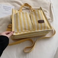 thumbnail image 4 of 9911 Bolso Mano Mano Con Múltiples Bolsillos Informal Versátil Lona A Rayas Gran Capacidad (amarillo) Amarillo, 4 of 9