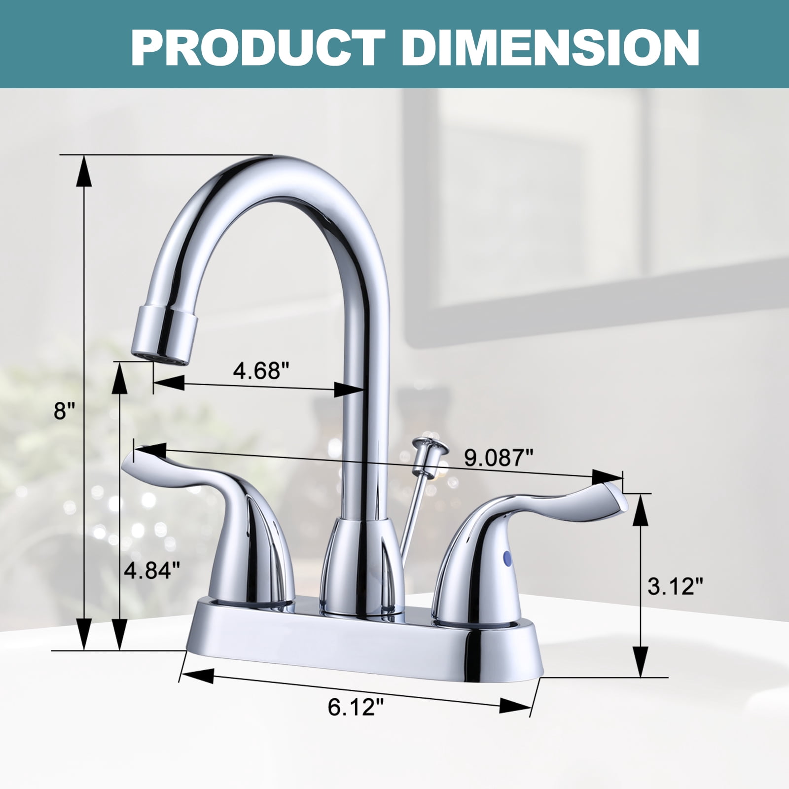 WOWOW 2 Handle Bathroom Faucet Chrome, 4 Inch Centerset Bathroom Faucet with Drain Assembly and Supply Hoses, Bathroom Faucet 3 Holes