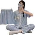 thumbnail image 3 of Pijama de verano para mujer, cárdigan de tres piezas, traje de pantalón de manga corta, 3 of 6