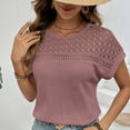 thumbnail image 4 of ZyeKqe Summer Tops for WomenCrochet Short Sleeve Shirts Hollow out Crewneck T Shirts Beach Vacation Top, 4 of 7