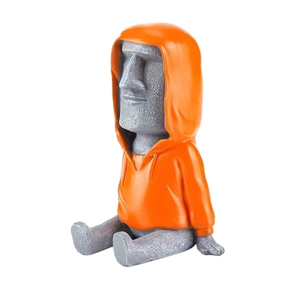 Guardoinrt Easter Island Statue Moai Head Statue Decor Beautiful Desktop Ornament For Home Office Accent Bookshelves Living Rooms Grey Orange