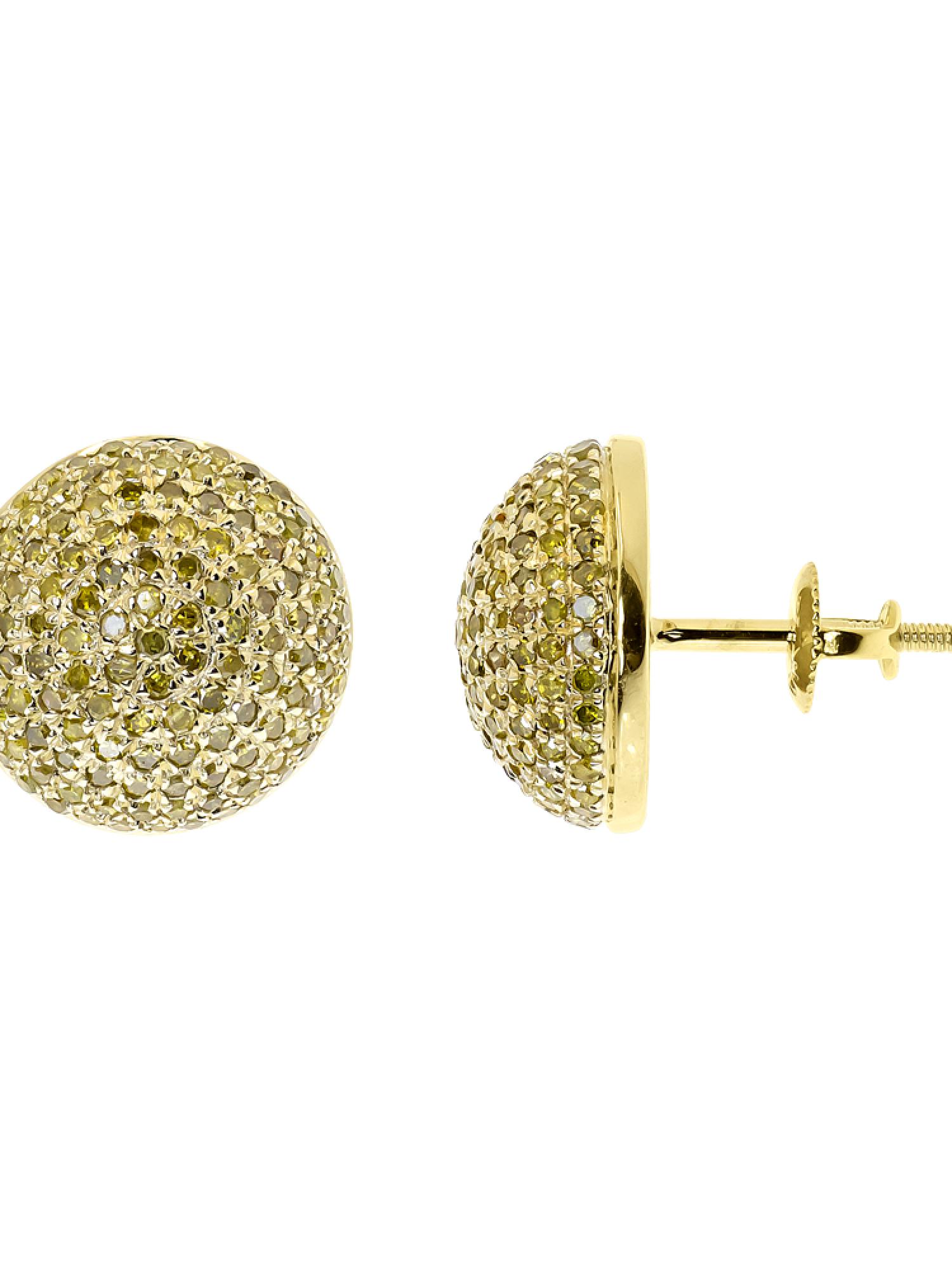10k Yellow Gold Mens Ladies Round Canary Pave Diamond 12mm Studs