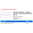 thumbnail image 2 of Valve Cover Gasket Set - Compatible with 1998 - 2005 Chevy Monte Carlo 3.8L V6 1999 2000 2001 2002 2003 2004, 2 of 2