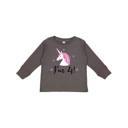 

Inktastic 4th Birthday Cute Unicorn Gift Toddler Toddler Girl Long Sleeve T-Shirt