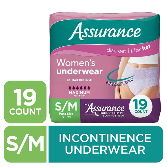 Assurance Women's Incontinence & Postpartum Underwear, S/M , Maximum Absorbency (19 Count)