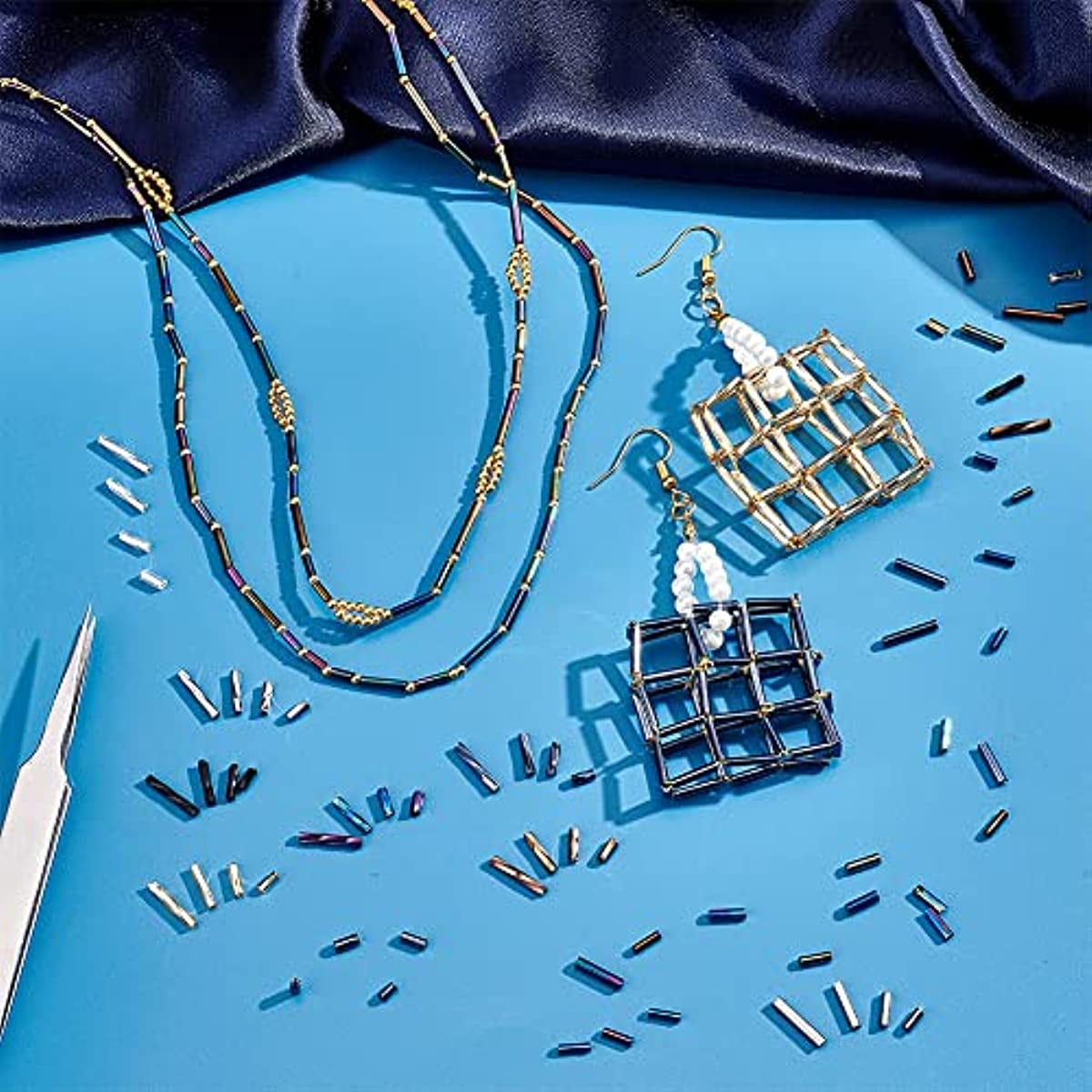 6300pcs Glass Bugle Beads Bugle Beads 5/6/9/12mm Glass Tube Beads Tube Seed Beads Bugle Spacer Beads