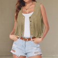 thumbnail image 2 of JULMCOMO Faux Suede Vest Tops for Women Fringe Button Down Sleeveless Casual Vest Jacket Cropped Cowboy Western Jacket Khaki M, 2 of 7