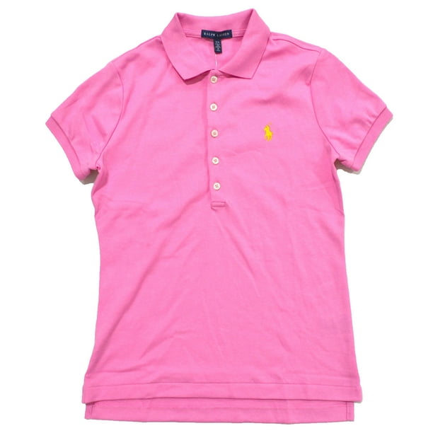 Polo Ralph Lauren Womens Classic Fit Interlock Polo Shirt (XL, Pink Yellow  Pony) 