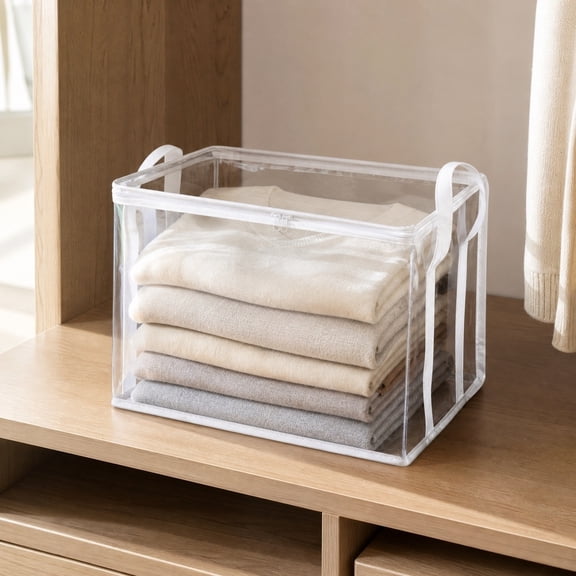HOZADOIE 29L Storage Bins with Lids, Foldable Blanket Storage Bags with Zippers, Clear Window and Reinforced Handles, for Clothing, Sweater, Comforter, Bedding, White