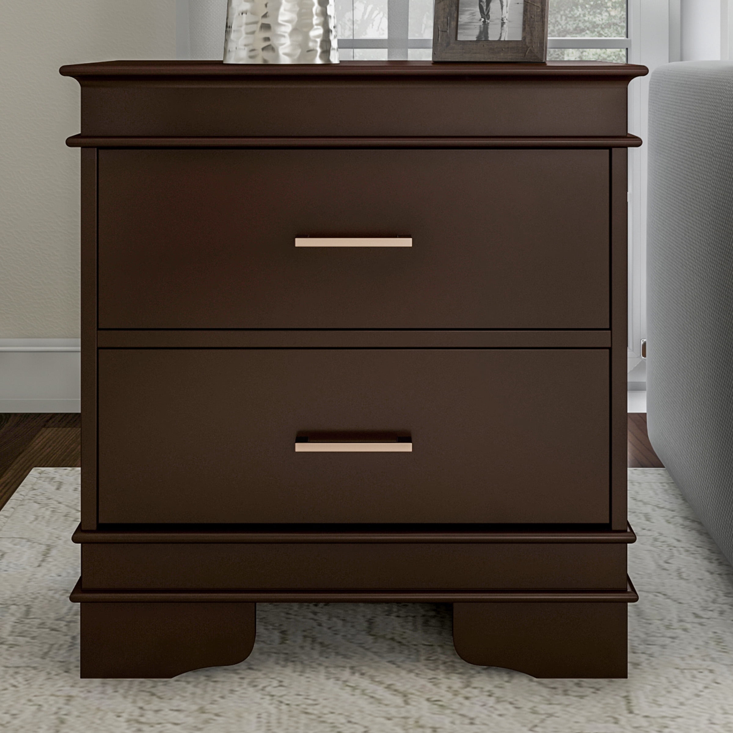 Lavish Home Set of 2 24-inch Traditional Night Stands with Drawers, Dark Brown