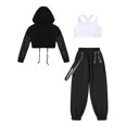 thumbnail image 4 of TiaoBug 3-Piece Kids Girls Sleeveless Cross Back Top and Sweatpants with Long Sleeve Hooded Crop Top White Black 6, 4 of 5