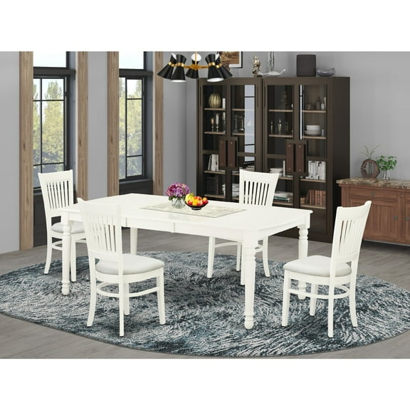 5-Piece Wood Dining Table Set with 4 Chairs - Linen White Finish - Butterfly Leaf Table - Kitchen Dinette Set