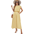 thumbnail image 2 of Conjunto de Falda de Verano para Mujer, 2 Piezas, Top de Corta, Cintura Elástica, Vestido con Bolsillos, Amarillo , Talla XL, 2 of 10