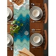 thumbnail image 2 of Teal Blue Ombre Stripe Table Runner Cotton Linen 48 Inch Holiday Dresser Scarves, Abstract Summer Beach Coastal Tablerunner for Kitchen Coffee Dining Bedroom Living Room Dinner Scarf Décor 13''x48'', 2 of 9