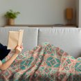 thumbnail image 3 of Mexican Soft Flannel Fleece Throw Blanket, Vintage Pastel Toned Geometric Composition American Motifs, Cozy Plush for Indoor and Outdoor Use, 60" x 80", Sea Green Dark Coral, by Ambesonne, 3 of 5