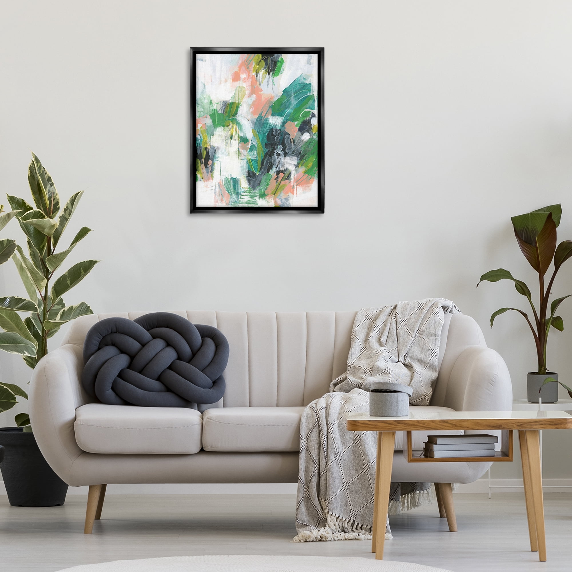 Stupell Industries Chaotic Green Paint Strokes Abstract Painting Black Floater Framed Canvas Art Print Wall Art, 25 x 31