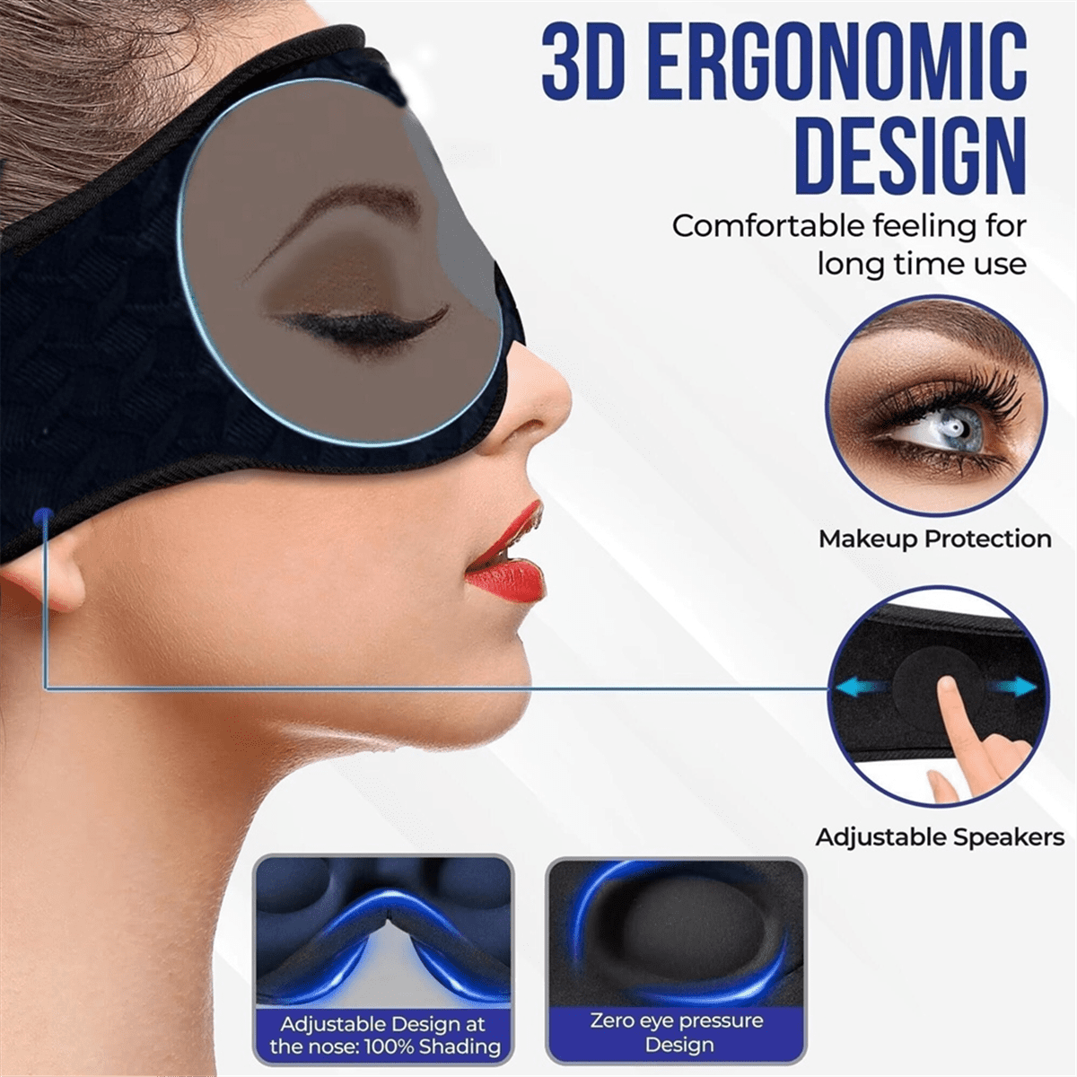 Bluetooth Wireless Sleeping Headphones 3D Eye Mask Soft Washable Music Headset Eyemask Handsfree Call Earphones