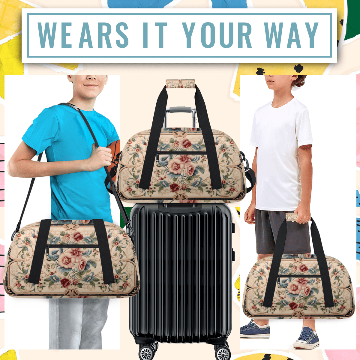 Herdesigns Sports Duffle Bags Travel Duffle Bag Gym Bag Vintage Floral Boho Weekender Travel Bag Waterproof Overnight Bag Carry On Travel Tote Bag Dance Bags