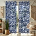 thumbnail image 2 of Vargottam Blue Floral Vines Print Extra Long Sheer Curtains for Double Height Windows & Doors - Set of 2 Panels, 108", Grommet Top, Light Filtering Printed Georgette Drapes, 2 of 9
