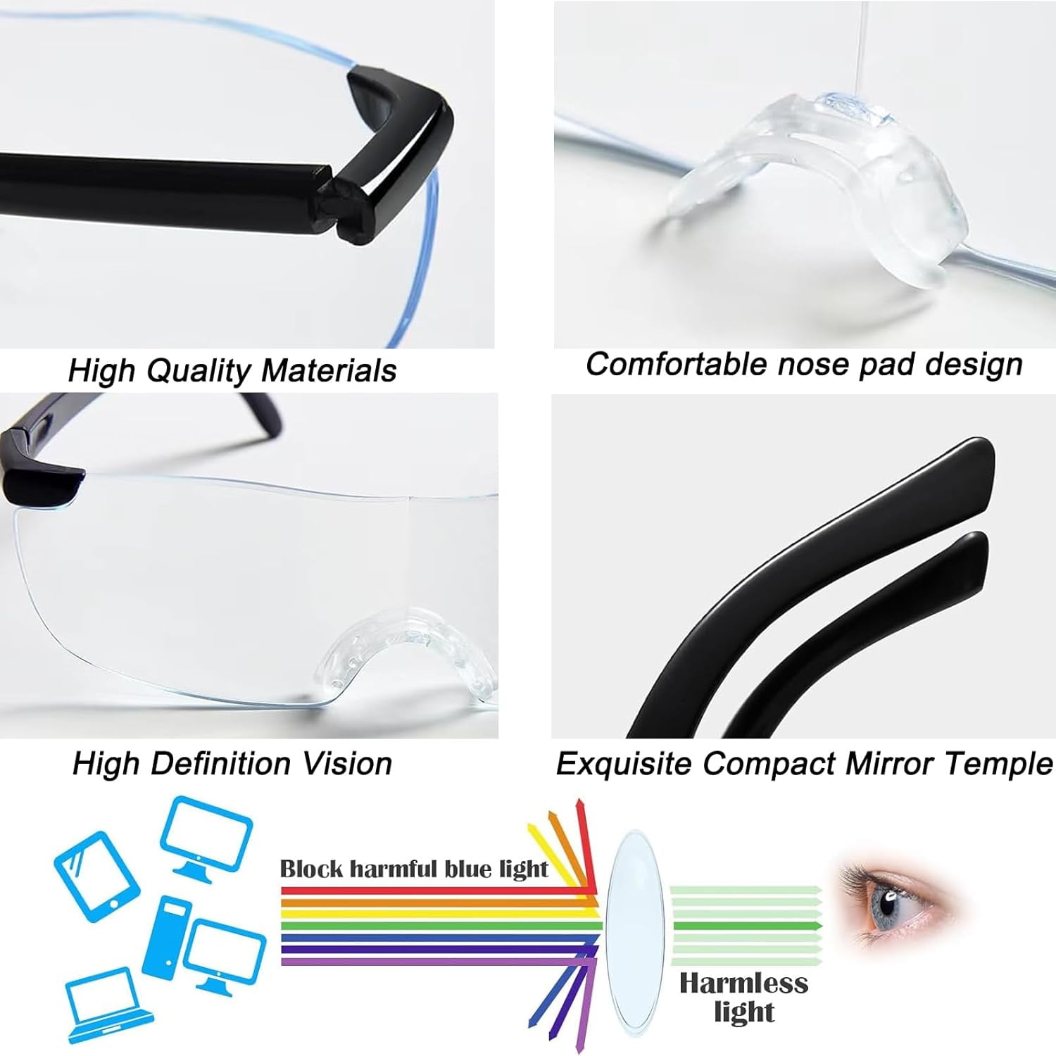 300% magnifier, magnifier for glasses wearers, reading glasses with glasses case, blue light blocking magnifier, magnifier for close work, reading