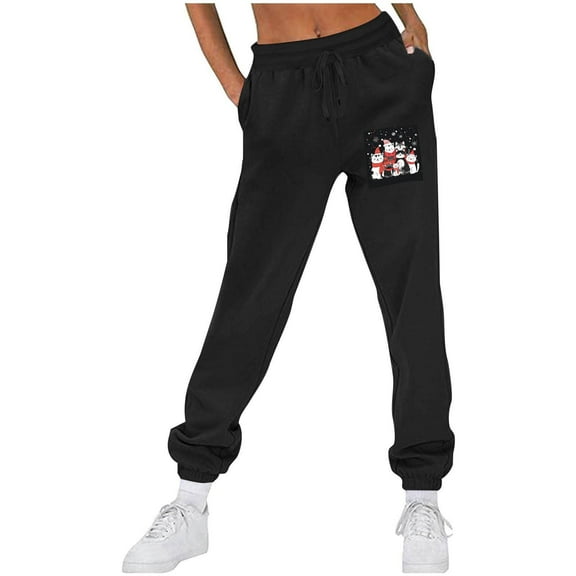 successthop Christmas Sweatpant for Women Graphic Printed Fleece Drawstring Pants ELastic Joggers Low Rise Trousers