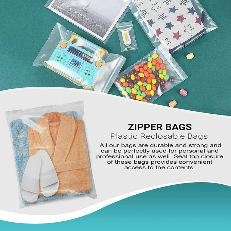 APQ Clear Plastic Reclosable Zipper Bags, 5 x 8 Inches. Pack of 100  Reclosable Plastic Bags with Zipper Closure. 2 Mil Plastic Jewelry Bags.