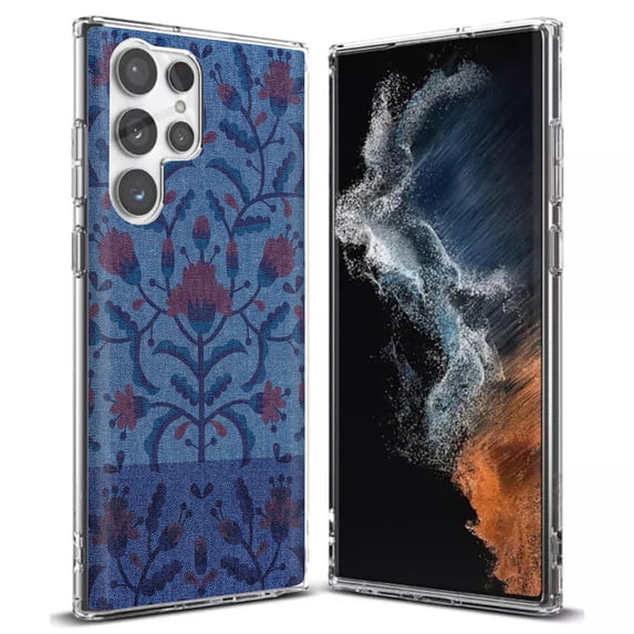 TalkingCase Slim Phone Case Compatible for Samsung Galaxy S22 Ultra 5G, Floral On Fabric Print, Thin Light, Flexible, Soft, USA