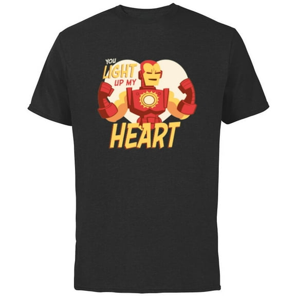 Marvel Iron Man Light Up My Heart Valentine’s Day Romantic - Short Sleeve Cotton T-Shirt for Adults - Customized-Black