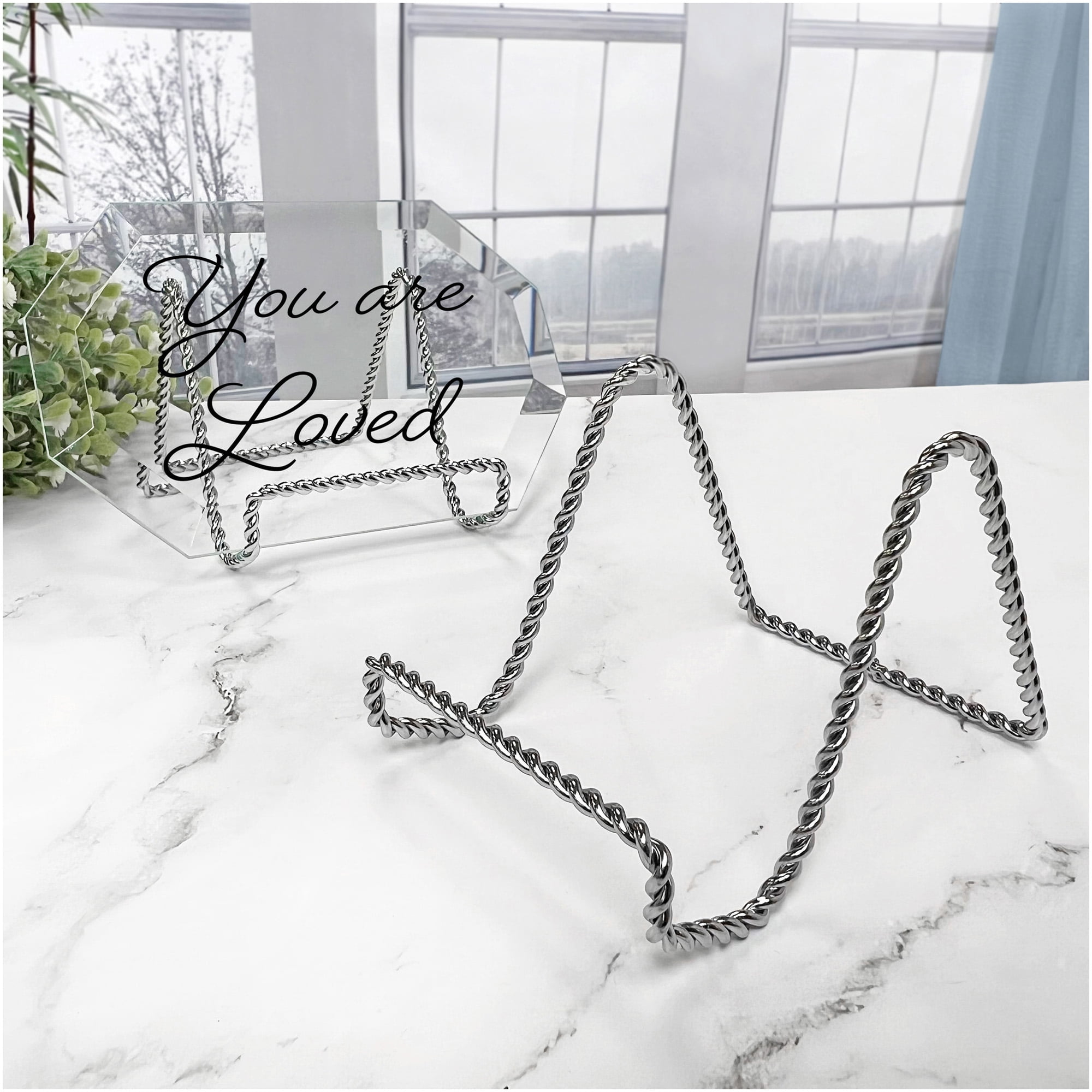 Bard's Twisted Silver Wire Easel Stand, 3" H x 3" W x 4.5" D, Pack of 6