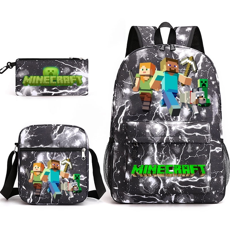 My World Backpack Three-piece, Student Backpack, Schoolbag, 3D Printing, Game Characters, Travel Bag-Vinsniv