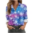 thumbnail image 2 of Lopecy-Sta Women's Christmas Snowflake Print Button-Down Blouse, Long Sleeve Gradient Loose Casual Shirt Top Purple 3XL, 2 of 5