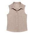 thumbnail image 2 of ClodeEU Women's Striped Sleeveless Button Down Shirt, Collared Casual Blouse Brown,Women's Plus XL, 2 of 5