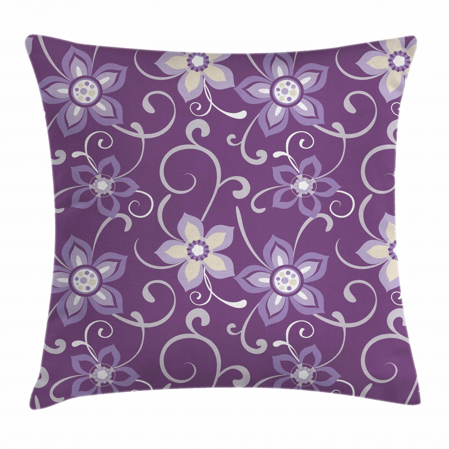 Eggplant Throw Pillow Cushion Cover, Beautiful Lilacs with Leaves