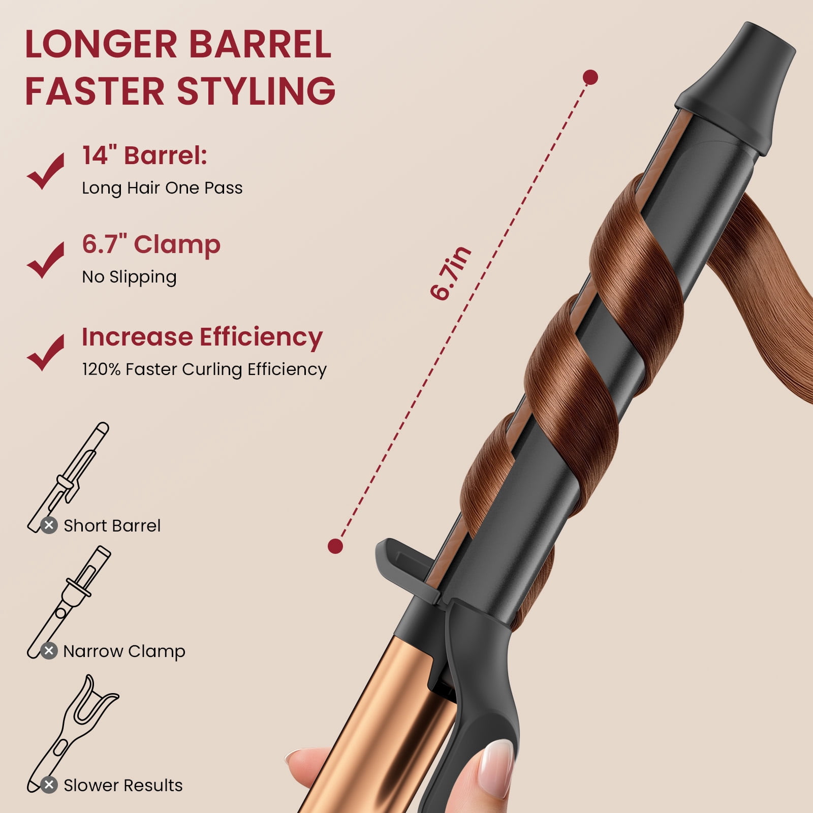 1.25 inch Professional Curling Iron, Long Barrel Curling Wand, Ceramic Hair Curler with 8 Heat Settings, 30s Fast Heat-up, Dual Voltage for Global Travel, Suitable for All Hair Types